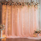 10ft x 10ft Peach Backdrop Curtain Panels with Lights String for Parties, Sheer Tulle Wedding Photo Backdrops
