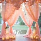 10ft x 10ft Peach Backdrop Curtain Panels with Lights String for Parties, Sheer Tulle Wedding Photo Backdrops, alternate view