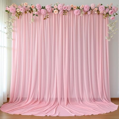 10ft x 10ft Peach Pink Backdrop Curtains, Wrinkle-Free Sheer Chiffon Fabric Photo Backdrop Drapes for Wedding