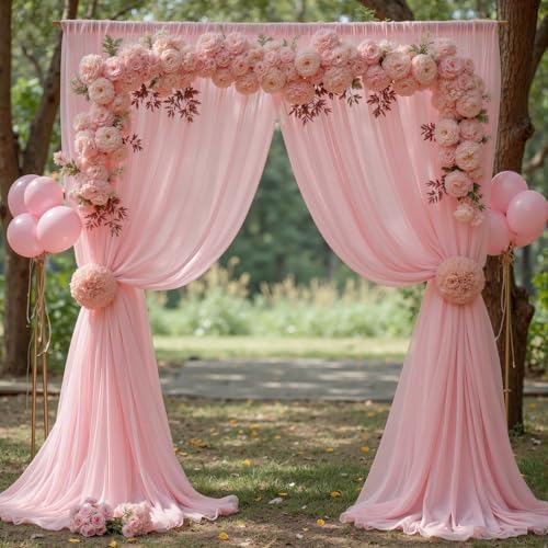 10ft x 10ft Peach Pink Backdrop Curtains, Wrinkle-Free Sheer Chiffon Fabric Photo Backdrop Drapes for Wedding, alternate view
