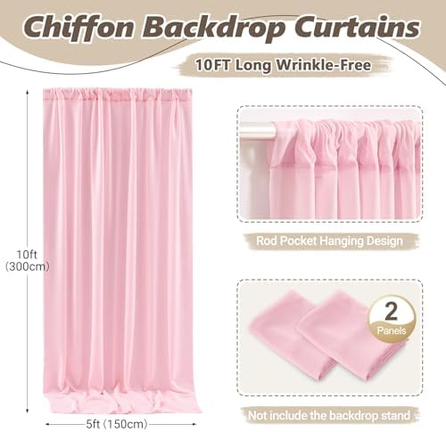 10ft x 10ft Peach Pink Backdrop Curtains, Wrinkle-Free Sheer Chiffon Fabric Photo Backdrop Drapes for Wedding, alternate view