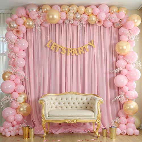 10ft x 10ft Peach Pink Backdrop Curtains, Wrinkle-Free Sheer Chiffon Fabric Photo Backdrop Drapes for Wedding, alternate view
