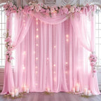 10ft x 10ft Pink Backdrop Curtain with Lights String for Parties, Sheer Tulle Wedding Photo Backdrops Drapes for, alternate