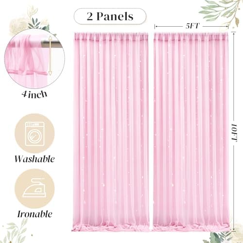 10ft x 10ft Pink Backdrop Curtain with Lights String for Parties, Sheer Tulle Wedding Photo Backdrops Drapes for, alternate