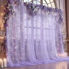 10ft x 10ft Purple Backdrop Curtain with Lights String for Parties, Sheer Tulle Wedding Photo Backdrops Drapes