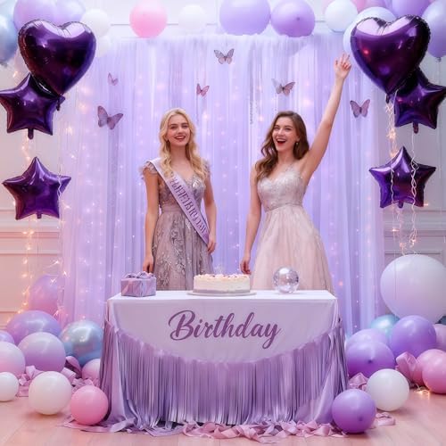 10ft x 10ft Purple Backdrop Curtain with Lights String for Parties, Sheer Tulle Wedding Photo Backdrops Drapes, alternate