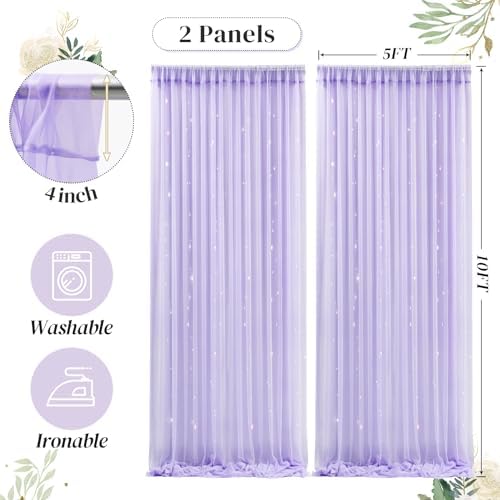 10ft x 10ft Purple Backdrop Curtain with Lights String for Parties, Sheer Tulle Wedding Photo Backdrops Drapes, alternate