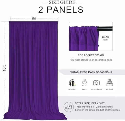 10ft x 10ft Purple Backdrop Curtains for Parties, 2 Panels 5ft x 10ft Wrinkle-Free Drapes for Lavender Wedding, alternate