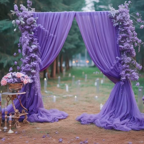 10ft x 10ft Purple Backdrop Curtains, Wrinkle-Free Sheer Chiffon Fabric Photo Backdrop Drapes for Wedding Arch