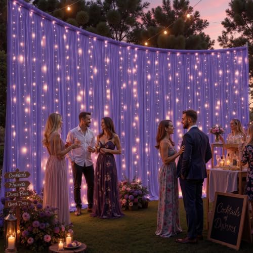 10ft x 10ft Purple Chiffon Backdrop Curtain with Lights String for Parties,2 Panels Sheer Tulle Curtain Wedding, alternate
