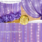10ft x 10ft Purple Chiffon Backdrop Curtain with Lights String for Parties,2 Panels Sheer Tulle Curtain Wedding, alternate