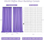 10ft x 10ft Purple Chiffon Backdrop Curtain with Lights String for Parties,2 Panels Sheer Tulle Curtain Wedding, alternate