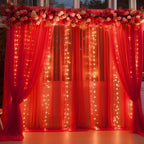 10ft x 10ft Red Backdrop Curtain with Lights String for Parties, Sheer Tulle Wedding Photo Backdrops Drapes for, alternate