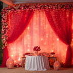 10ft x 10ft Red Backdrop Curtain with Lights String for Parties, Sheer Tulle Wedding Photo Backdrops Drapes for, alternate