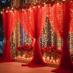 10ft x 10ft Red Backdrop Curtain with Lights String for Parties, Sheer Tulle Wedding Photo Backdrops Drapes for, alternate