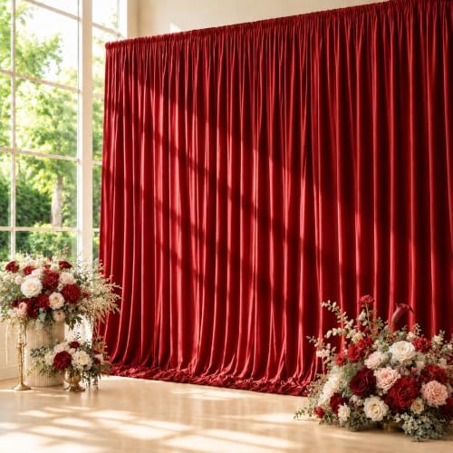 10ft x 10ft Red Backdrop Curtains for Parties, Wrinkle-Free Fabric Photo Backdrop Drapes for Christmas