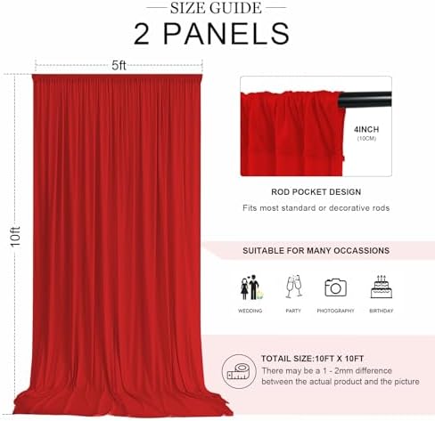 10ft x 10ft Red Backdrop Curtains for Parties, Wrinkle-Free Fabric Photo Backdrop Drapes for Christmas, alternate view 2