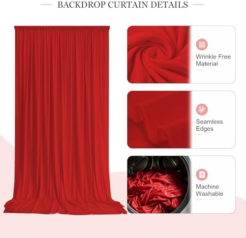 10ft x 10ft Red Backdrop Curtains for Parties, Wrinkle-Free Fabric Photo Backdrop Drapes for Christmas, alternate view 3