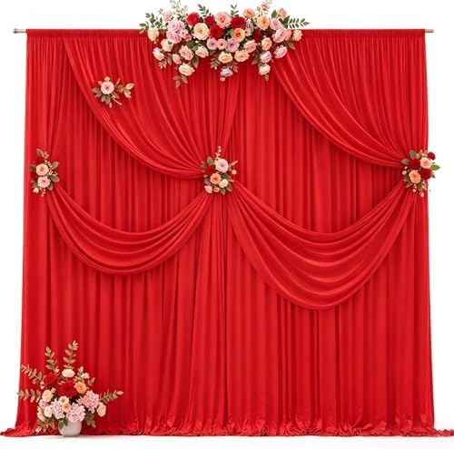 10ft x 10ft Red Backdrop Curtains, Red Drapes for Backdrop Draping Fabric Christmas Wedding Birthday Party Baby, alternate