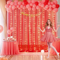 10ft x 10ft Red Tulle Photo Backdrop Curtain with Lights String for Christmas Party Red Sheer Curtain Backdrop
