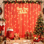 10ft x 10ft Red Tulle Photo Backdrop Curtain with Lights String for Christmas Party Red Sheer Curtain Backdrop, alternate