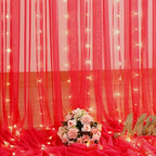 10ft x 10ft Red Tulle Photo Backdrop Curtain with Lights String for Christmas Party Red Sheer Curtain Backdrop, alternate