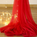 10ft x 10ft Red Tulle Photo Backdrop Curtain with Lights String for Christmas Party Red Sheer Curtain Backdrop, alternate