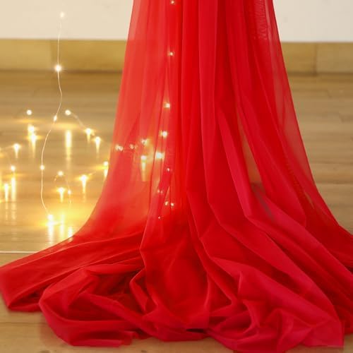 10ft x 10ft Red Tulle Photo Backdrop Curtain with Lights String for Christmas Party Red Sheer Curtain Backdrop, alternate
