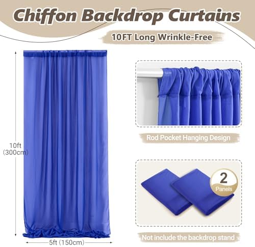 10ft x 10ft Royal Blue Backdrop Curtains, Wrinkle-Free Sheer Chiffon Fabric Photo Backdrop Drapes for Wedding, alternate view