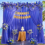 10ft x 10ft Royal Blue Backdrop Curtains, Wrinkle-Free Sheer Chiffon Fabric Photo Backdrop Drapes for Wedding, alternate view