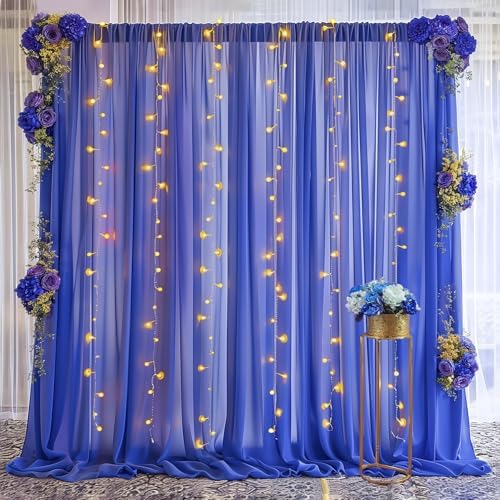 10ft x 10ft Royal Blue Backdrop Curtains, Wrinkle-Free Sheer Chiffon Fabric Photo Backdrop Drapes for Wedding, alternate view