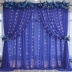 10ft x 10ft Royal Blue Chiffon Backdrop Curtain with Lights String for Parites Wedding Wrinkle Free Curtain
