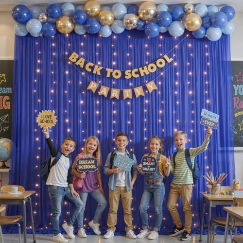 10ft x 10ft Royal Blue Chiffon Backdrop Curtain with Lights String for Parites Wedding Wrinkle Free Curtain, alternate view 3
