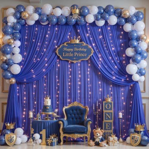 10ft x 10ft Royal Blue Chiffon Backdrop Curtain with Lights String for Parites Wedding Wrinkle Free Curtain, alternate view 4