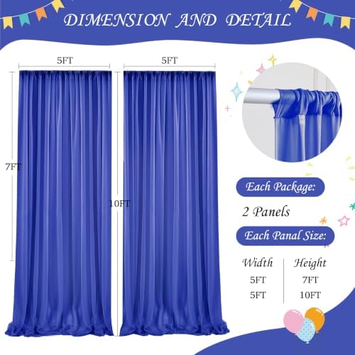 10ft x 10ft Royal Blue Chiffon Backdrop Curtain with Lights String for Parites Wedding Wrinkle Free Curtain, alternate view 5