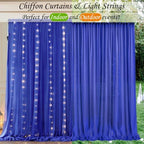 10ft x 10ft Royal Blue Chiffon Backdrop Curtain with Lights String for Parites Wedding Wrinkle Free Curtain, alternate view 6