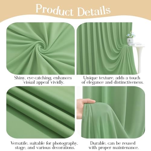 10ft x 10ft Sage Green Backdrop Curtains, Sage Green Drapes for Backdrop Wedding Birthday Party Photo Booth, alternate view 3
