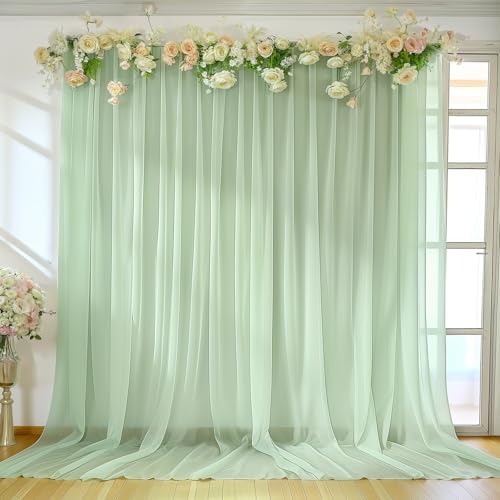 10ft x 10ft Sage Green Backdrop Curtains, Wrinkle-Free Sheer Chiffon Fabric Backdrop Drapes for Wedding Arch