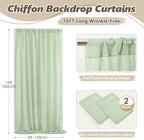 10ft x 10ft Sage Green Backdrop Curtains, Wrinkle-Free Sheer Chiffon Fabric Backdrop Drapes for Wedding Arch, alternate view