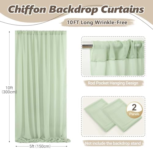 10ft x 10ft Sage Green Backdrop Curtains, Wrinkle-Free Sheer Chiffon Fabric Backdrop Drapes for Wedding Arch, alternate view