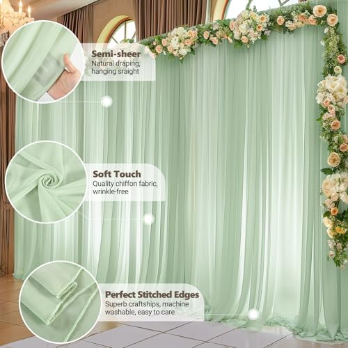 10ft x 10ft Sage Green Backdrop Curtains, Wrinkle-Free Sheer Chiffon Fabric Backdrop Drapes for Wedding Arch, alternate view
