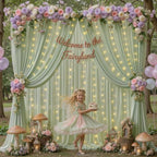 10ft x 10ft Sage Green Chiffon Backdrop Curtain with Lights String for Parties,2 Panels Sheer Tulle Curtain, alternate view 2