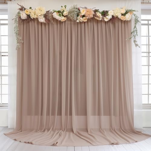 10ft x 10ft Taupe Backdrop Curtain Drapes, Wrinkle-Free Sheer Chiffon Fabric Photo Backdrop Panels for Wedding
