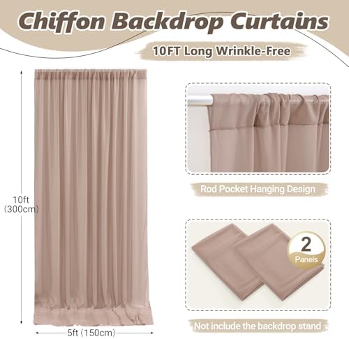10ft x 10ft Taupe Backdrop Curtain Drapes, Wrinkle-Free Sheer Chiffon Fabric Photo Backdrop Panels for Wedding, alternate