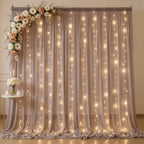 10ft x 10ft Taupe Chiffon Backdrop Curtain with Lights String for Parties,2 Panels Sheer Tulle Curtain Wedding