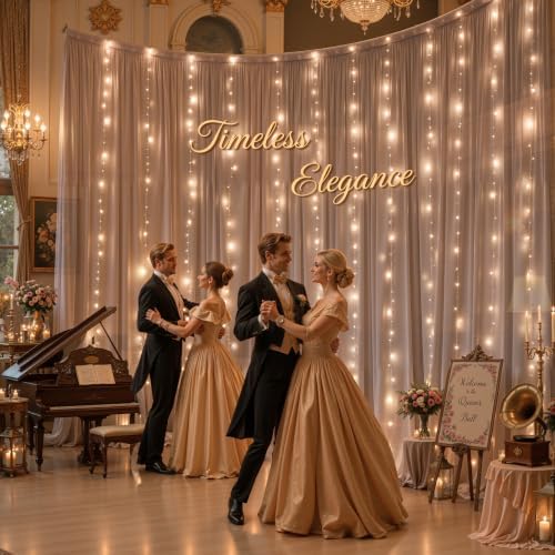 10ft x 10ft Taupe Chiffon Backdrop Curtain with Lights String for Parties,2 Panels Sheer Tulle Curtain Wedding, alternate