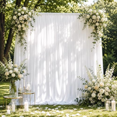 10ft x 10ft White Backdrop Curtains for Parties, 2 Panels 5ft x 10ft Wrinkle-Free Polyester Photo Backdrop