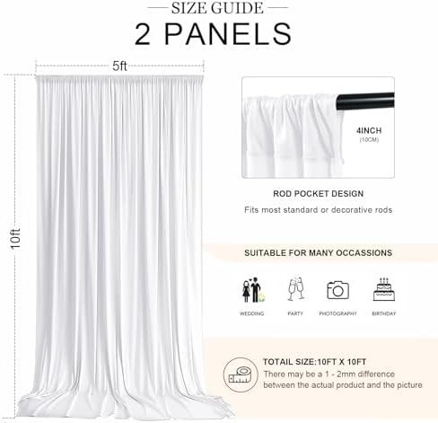 10ft x 10ft White Backdrop Curtains for Parties, 2 Panels 5ft x 10ft Wrinkle-Free Polyester Photo Backdrop, alternate view 2