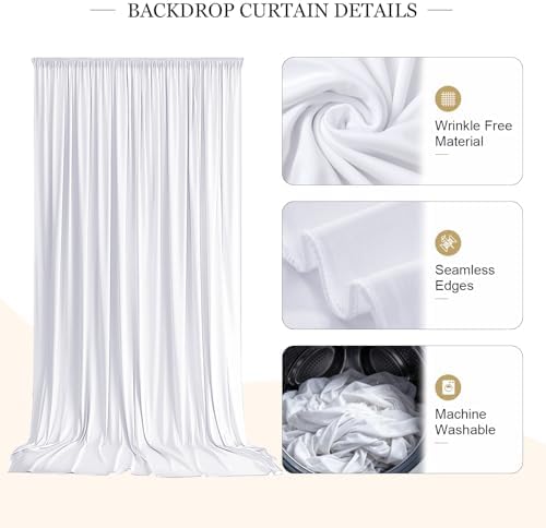 10ft x 10ft White Backdrop Curtains for Parties, 2 Panels 5ft x 10ft Wrinkle-Free Polyester Photo Backdrop, alternate view 3