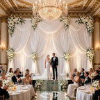 10ft x 10ft White Backdrop Curtains for Parties, 2 Panels 5ft x 10ft Wrinkle-Free Polyester Photo Backdrop, alternate view 4
